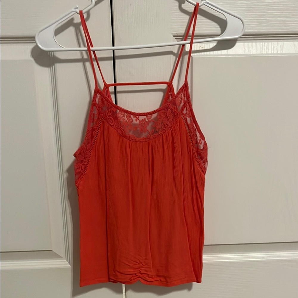 Elegant Red Lace Trim Cami Top